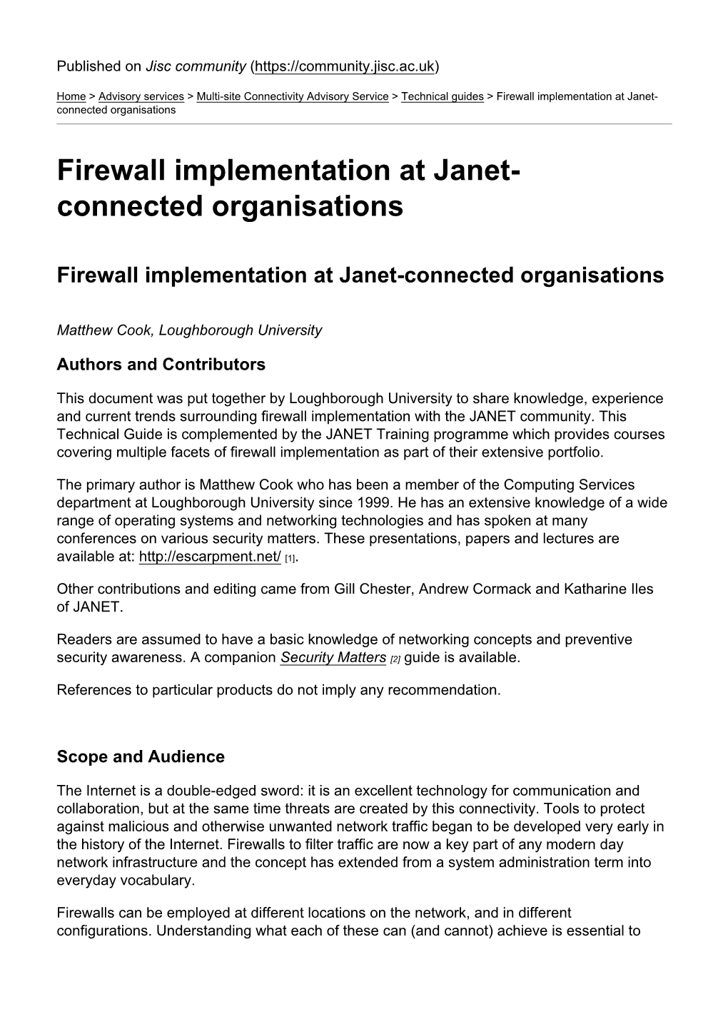 Firewall Implementation at Janet-Connected Organisations