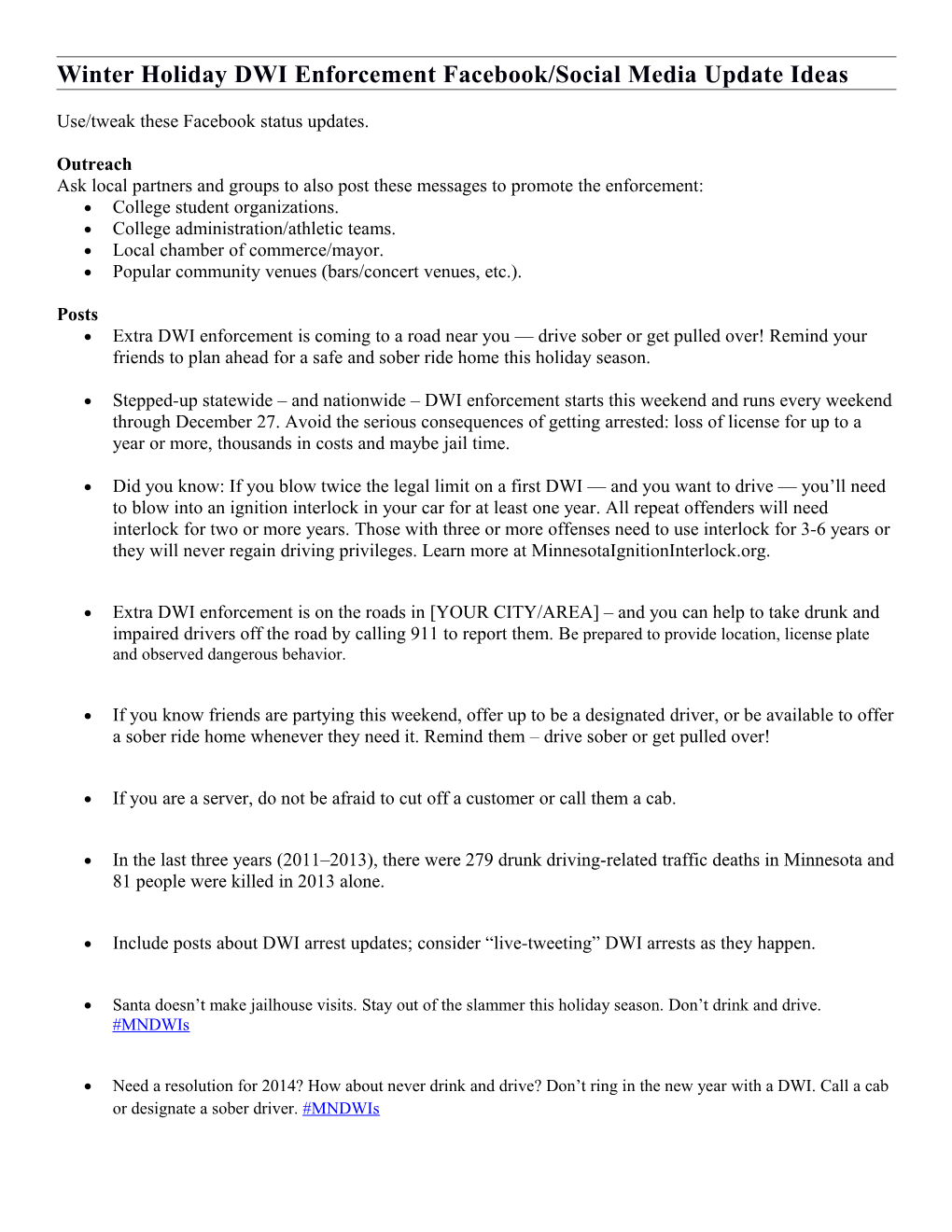 Extra DWI Holiday Enforcement Dec. 2014