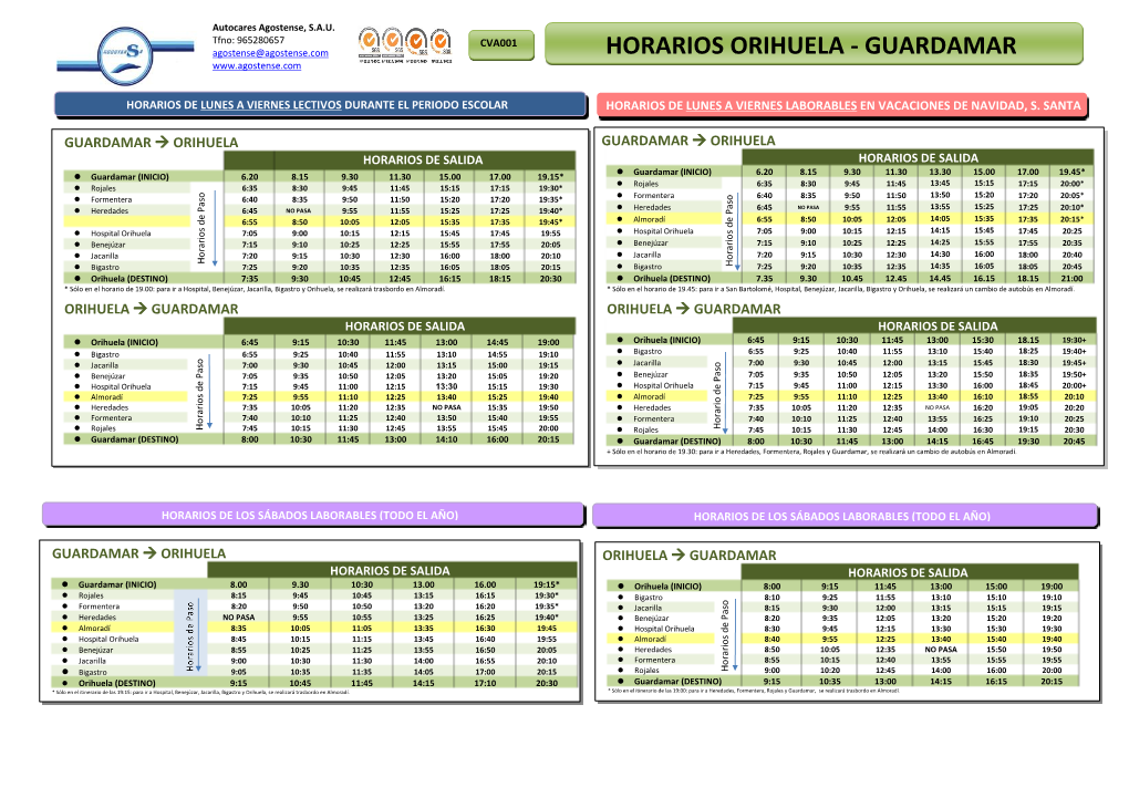 Horarios Orihuela - Guardamar