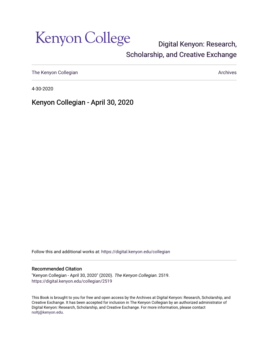 Kenyon Collegian Archives