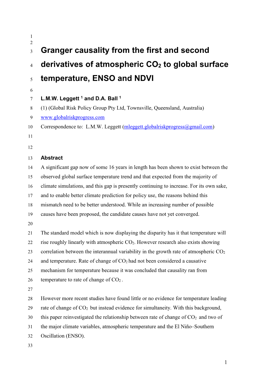 Granger Causality from the First and Second Derivatives of Atmospheric