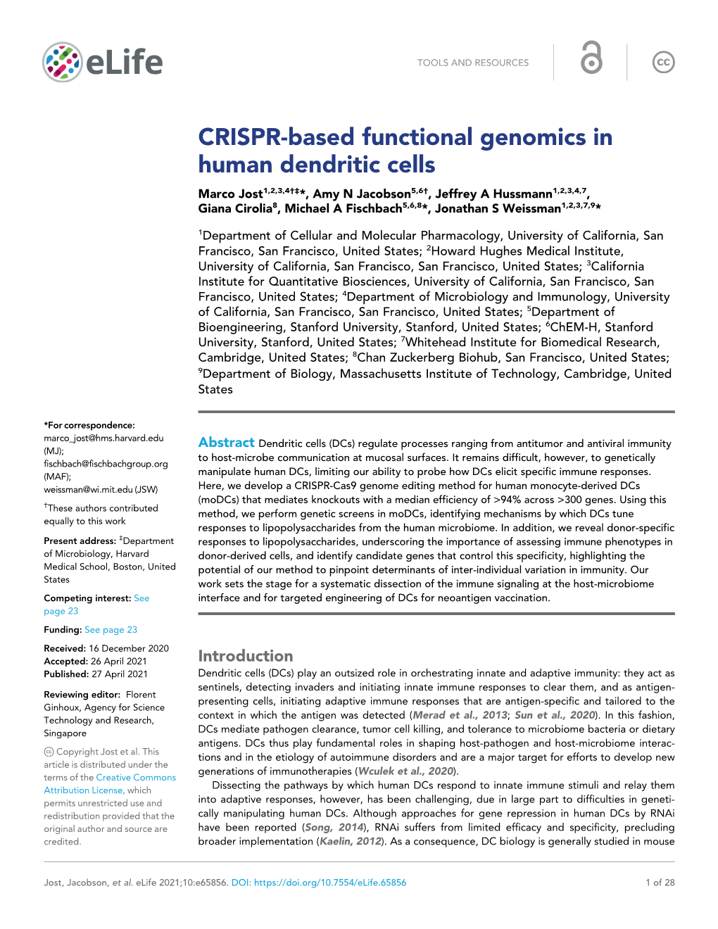 CRISPR-Based Functional Genomics in Human Dendritic Cells