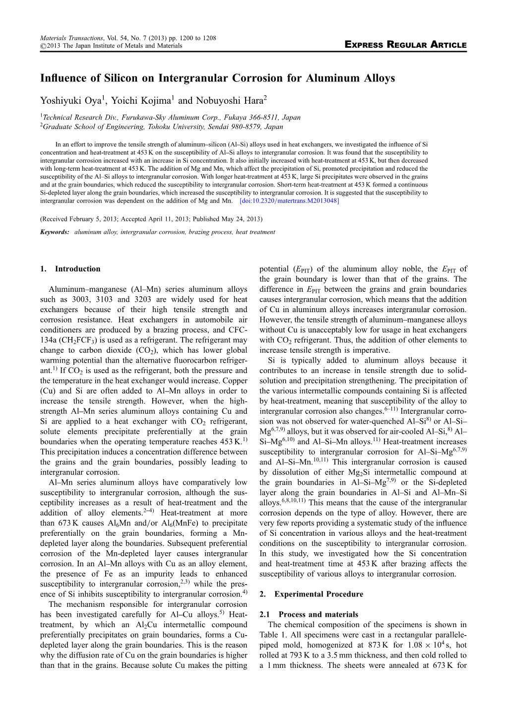 Influence of Silicon on Intergranular Corrosion for Aluminum Alloys