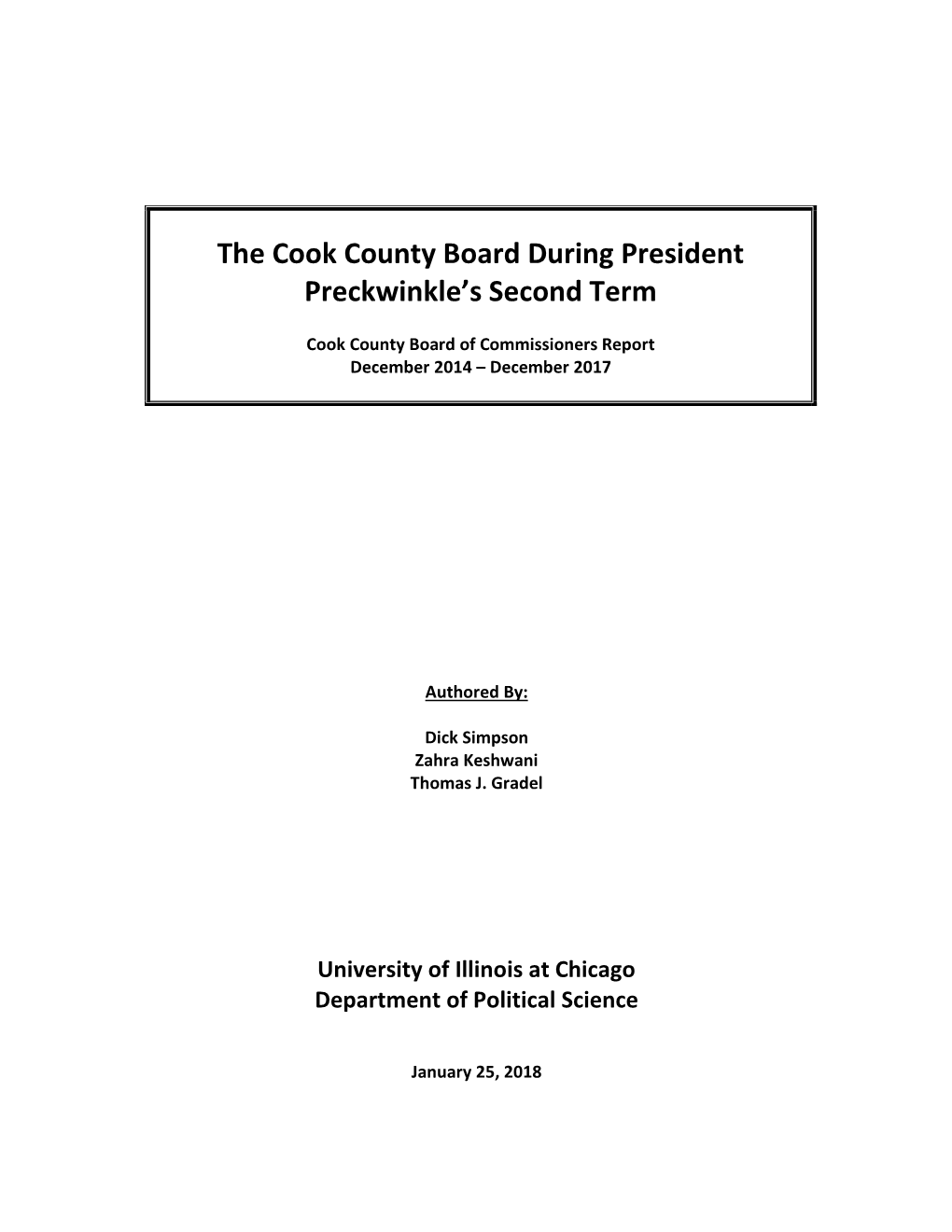 The Cook County Board During President Preckwinkle's Second Term