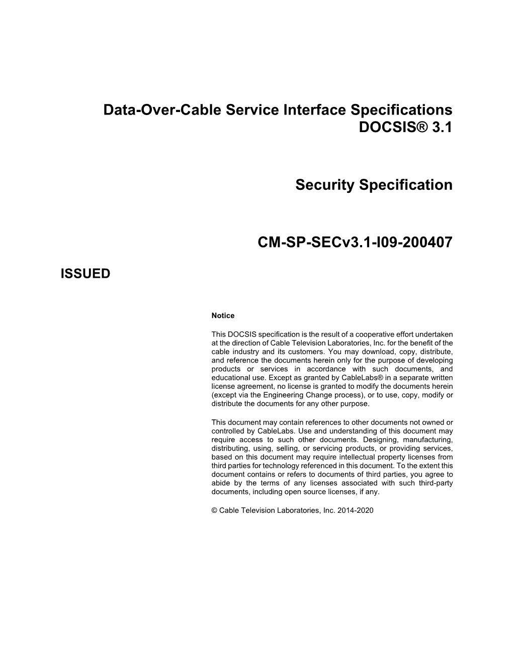 Data-Over-Cable Service Interface Specifications DOCSIS® 3.1