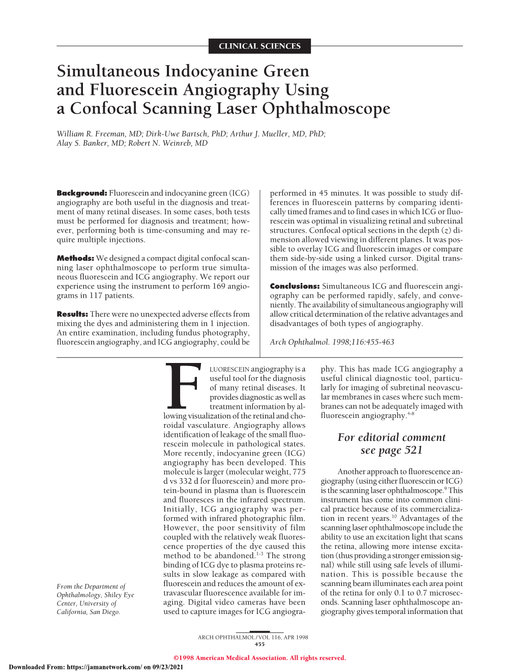 Simultaneous Indocyanine Green and Fluorescein Angiography Using a Confocal Scanning Laser Ophthalmoscope