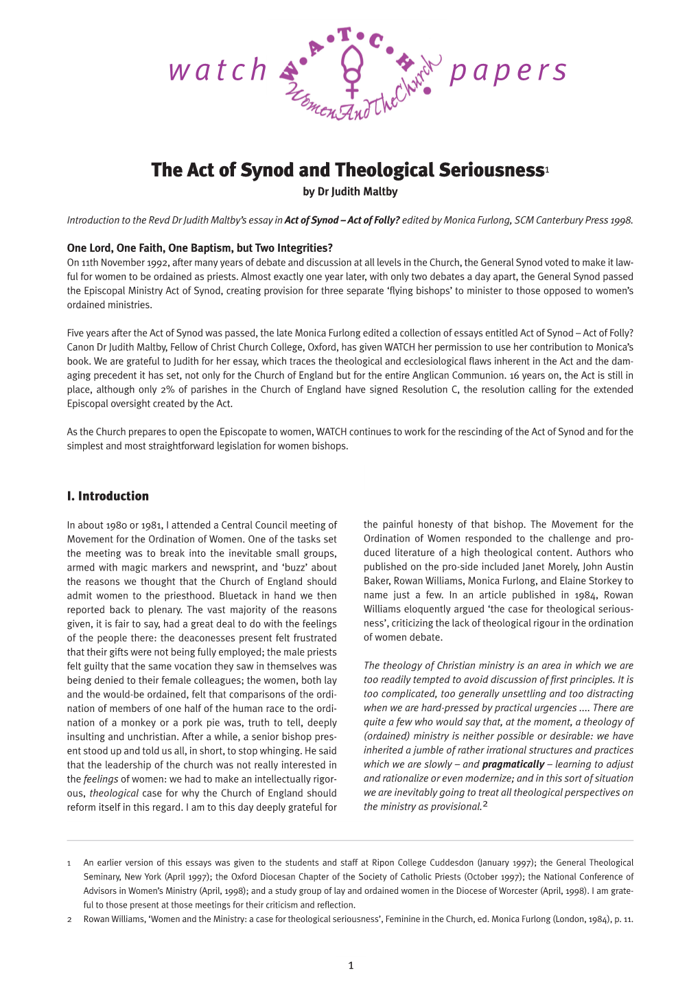The Act of Synod and Theological Seriousness:INCLUSIVE LANGUAGE