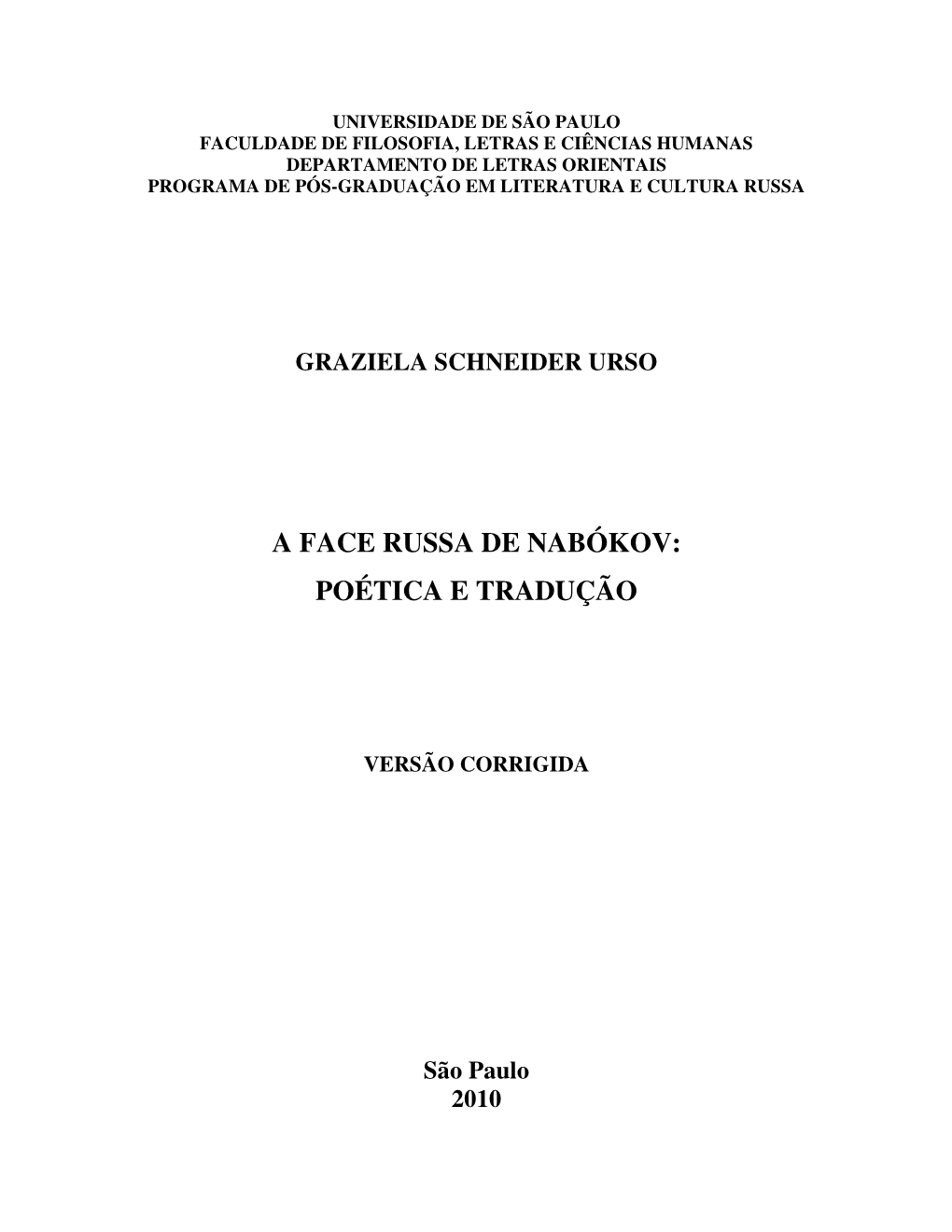 A Face Russa De Nabókov: Poética E Tradução