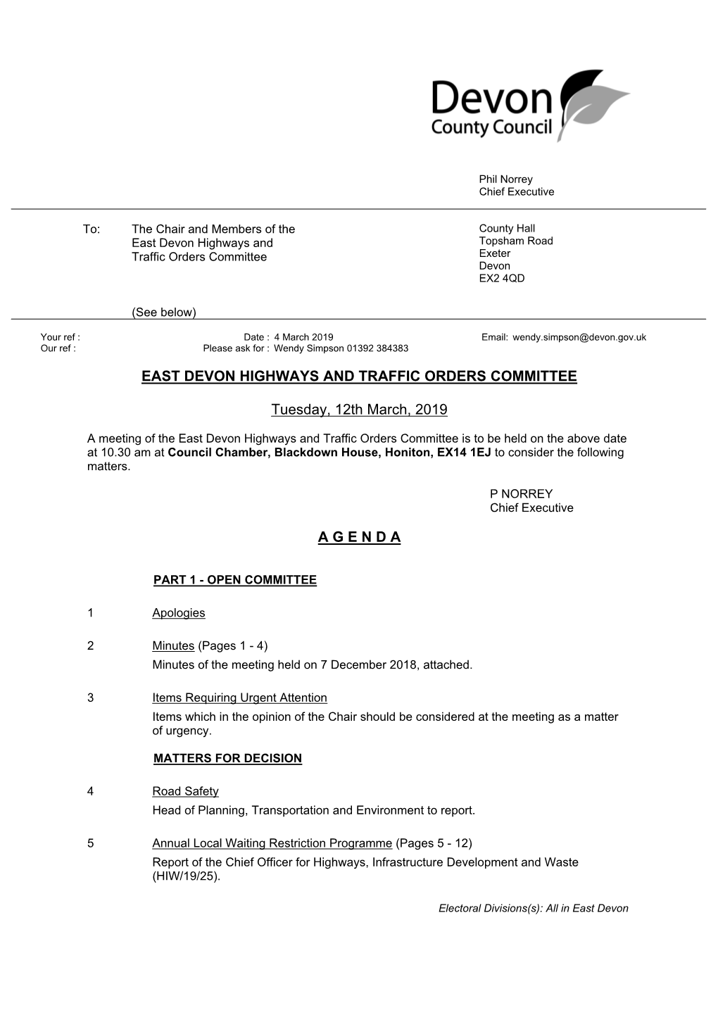 (Public Pack)Agenda Document for East Devon Highways and Traffic