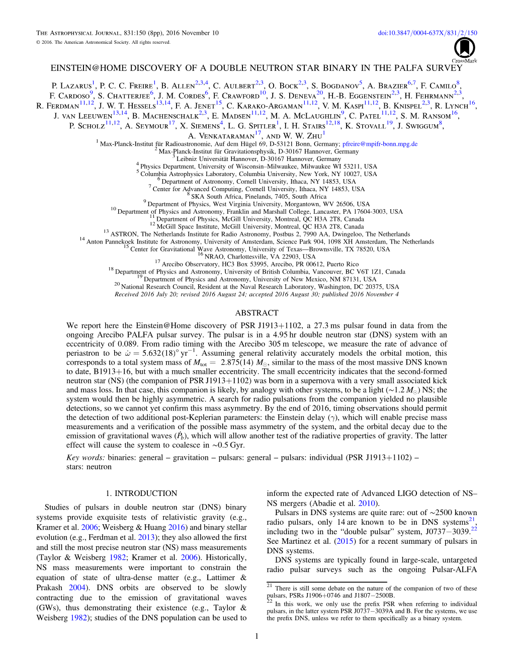 The Astrophysical Journal, 831:150 (8Pp), 2016 November 10 Doi:10.3847/0004-637X/831/2/150 © 2016