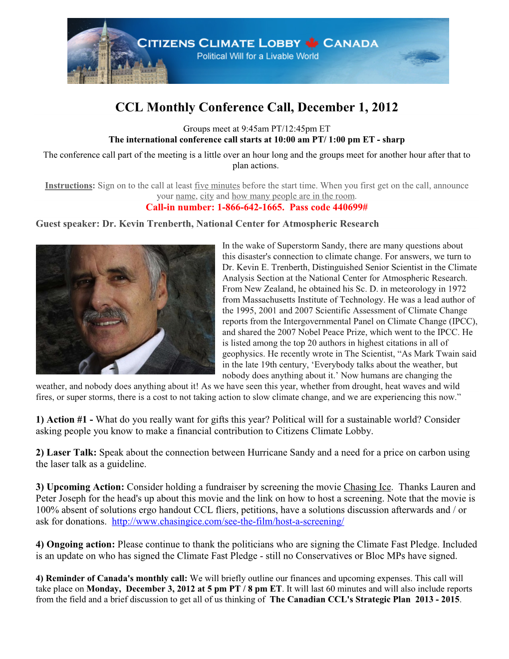 CCL Monthly Conference Call, December 1, 2012