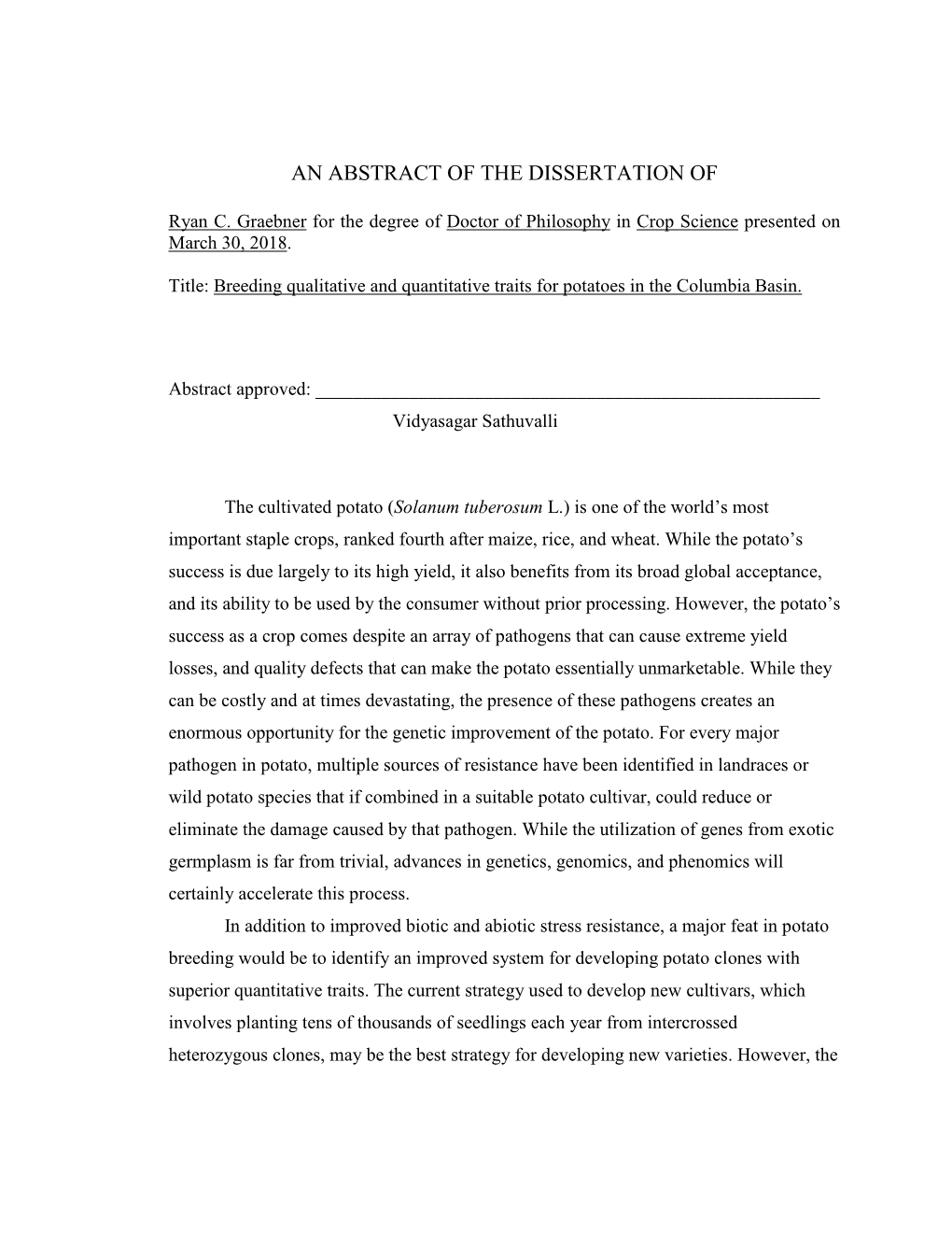 Breeding Qualitative and Quantitative Traits for Potatoes in the Columbia Basin