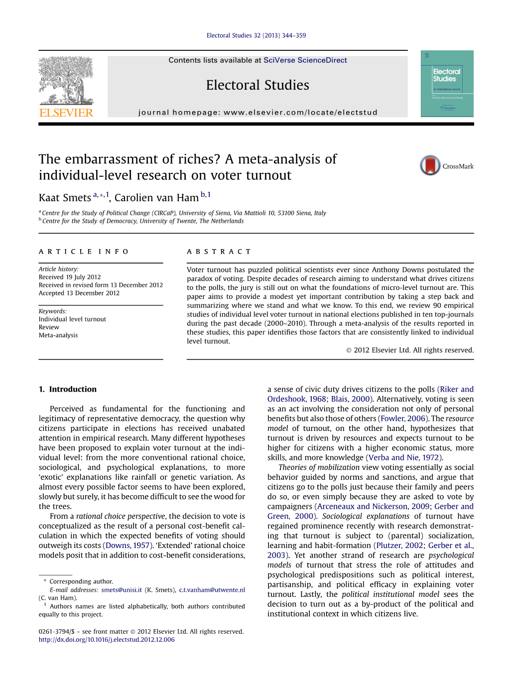 A Meta-Analysis of Individual-Level Research on Voter Turnout