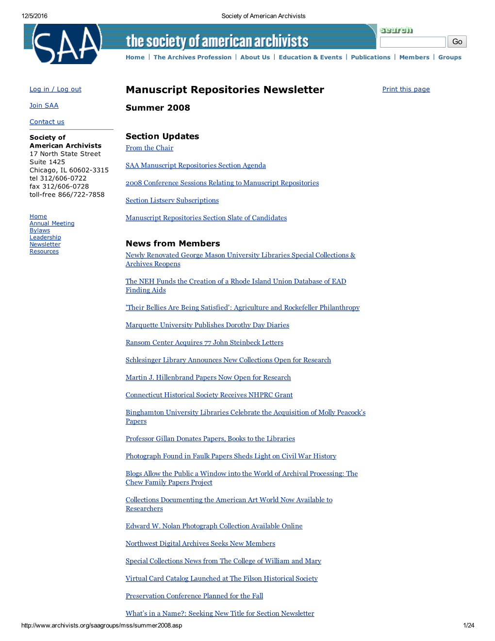 Manuscript Repositories Newsletter Print This Page