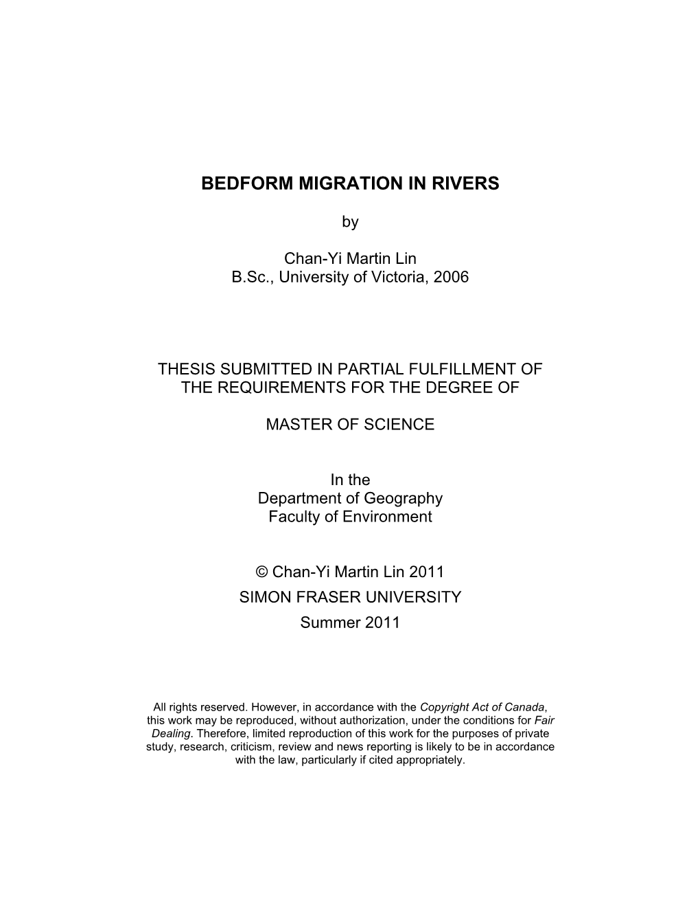 Bedform Migration in Rivers