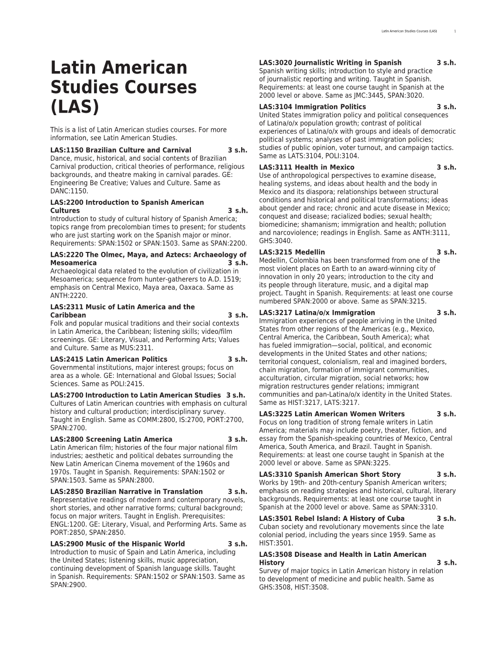 Latin American Studies Courses (LAS) 1