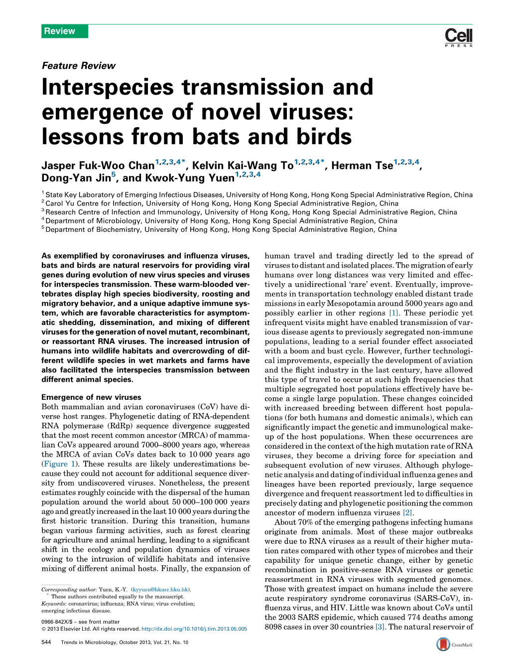 Interspecies Transmission and Emergence of Novel Viruses: Lessons from Bats and Birds