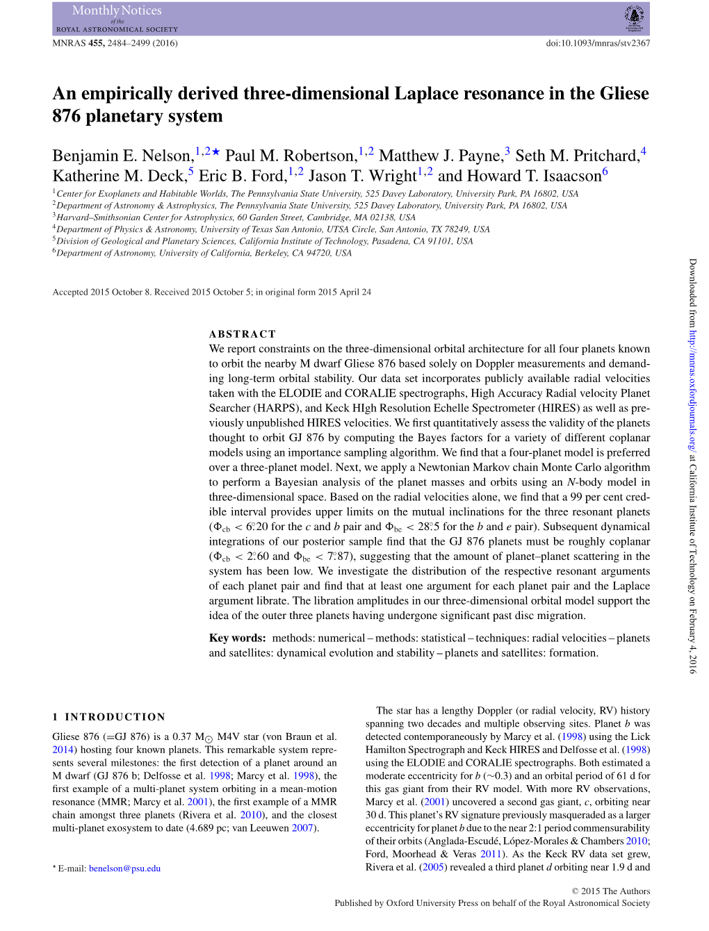 An Empirically Derived Three-Dimensional Laplace Resonance in the Gliese 876 Planetary System