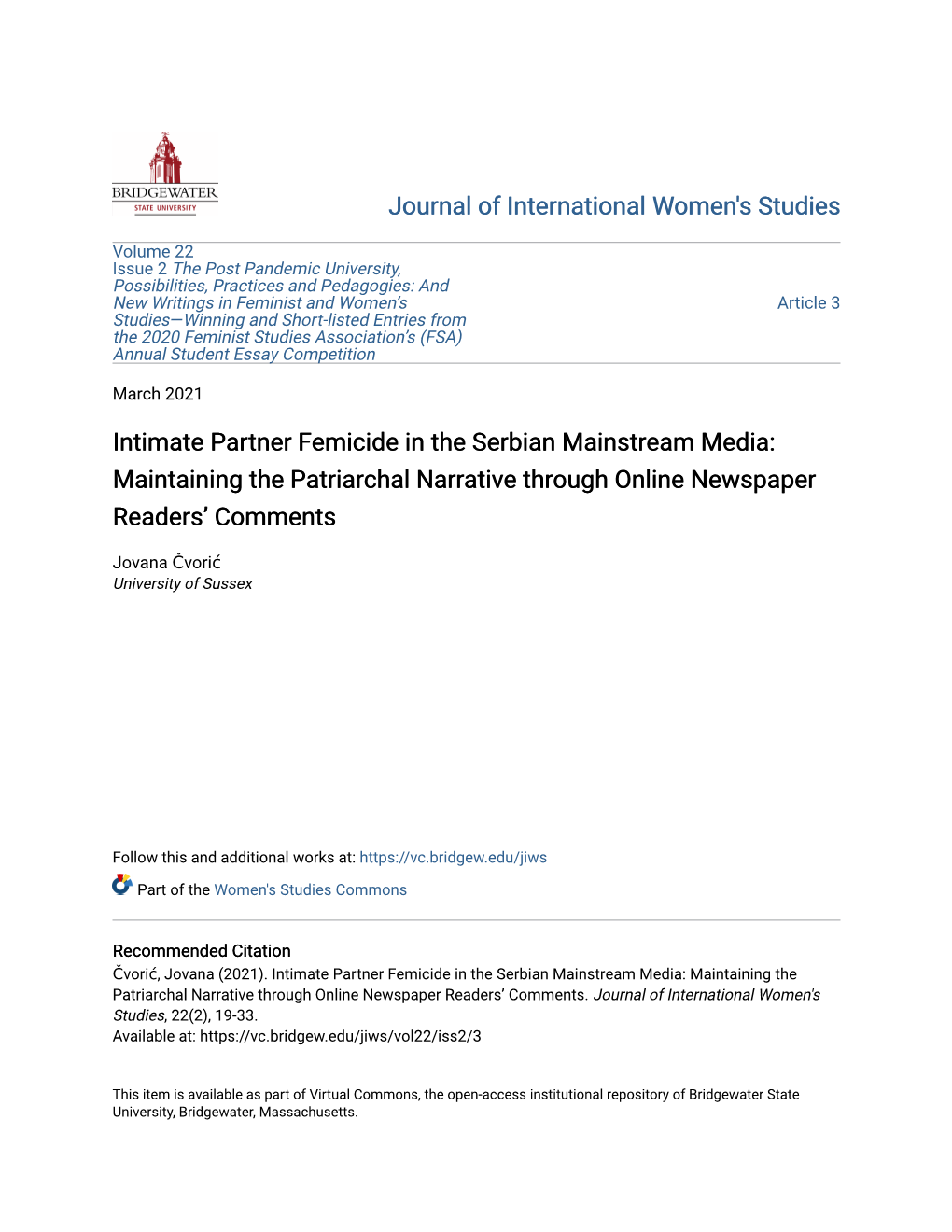 Intimate Partner Femicide in the Serbian Mainstream Media: Maintaining the Patriarchal Narrative Through Online Newspaper Readers’ Comments