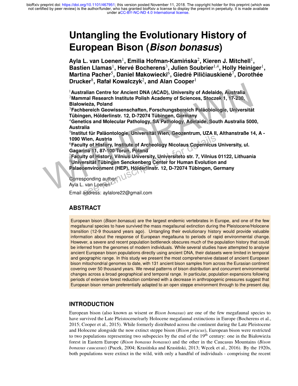 Untangling the Evolutionary History of European Bison (Bison Bonasus) Ayla L