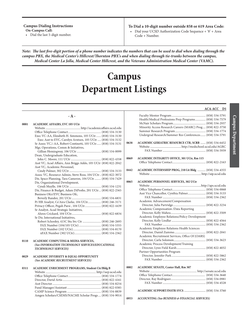 Campus Department Listings