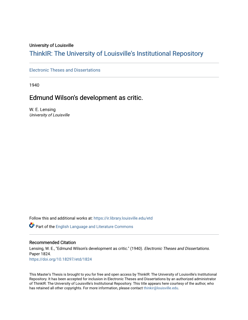 Edmund Wilson's Development As Critic