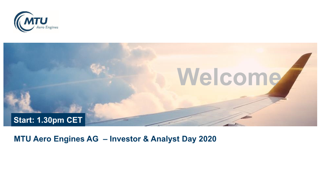 Investor & Analyst Day 2020 Start: 1.30Pm