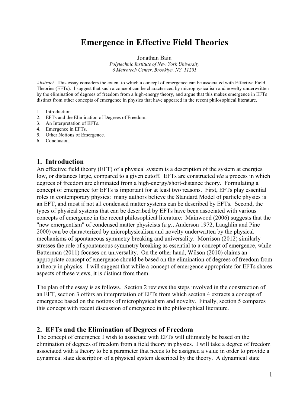 Emergence in Effective Field Theories