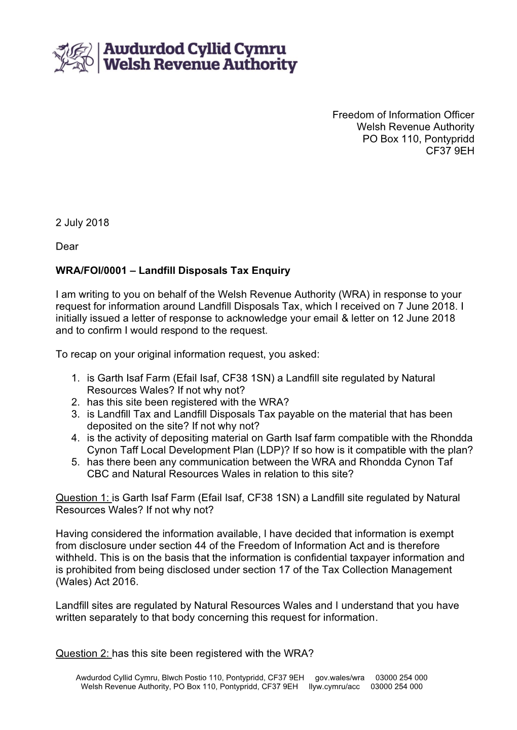 Landfill Disposals Tax Enquiry , File Type