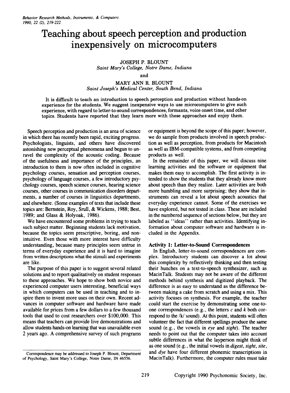 Teaching About Speech Perception and Production Inexpensively on Microcomputers