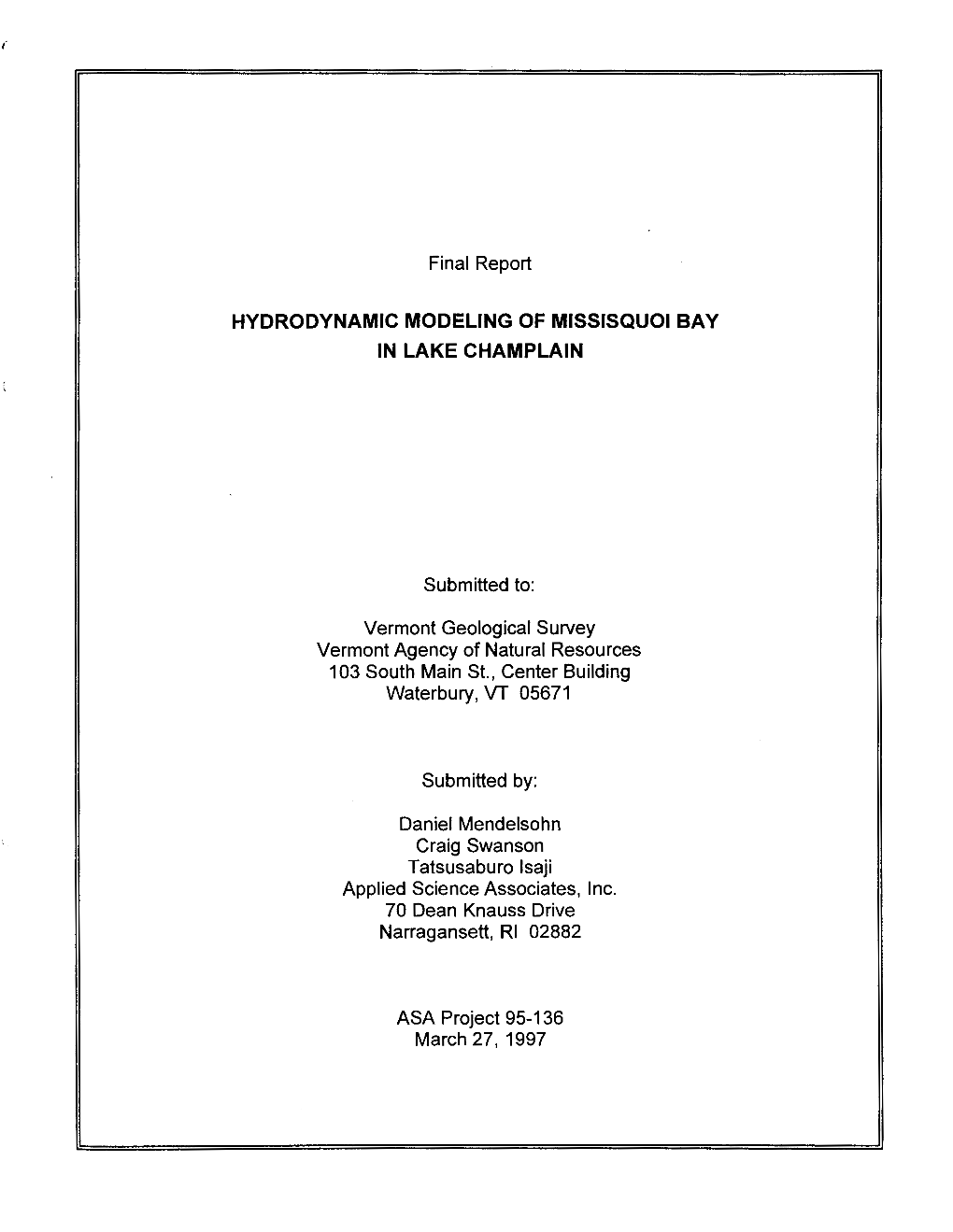 Hydrodynamic Modeling of Missisquoi Bay in Lake Champlain