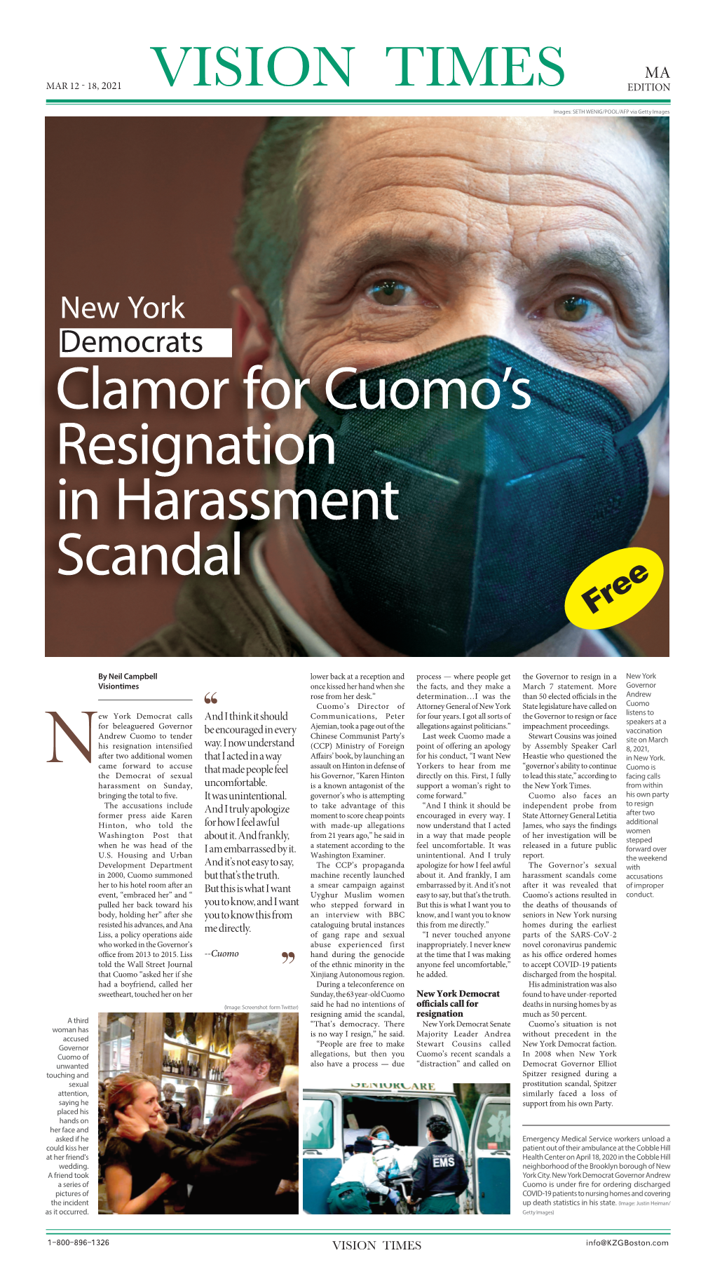 New York Democrats Clamor for Cuomo’S Resignation in Harassment Scandal Free