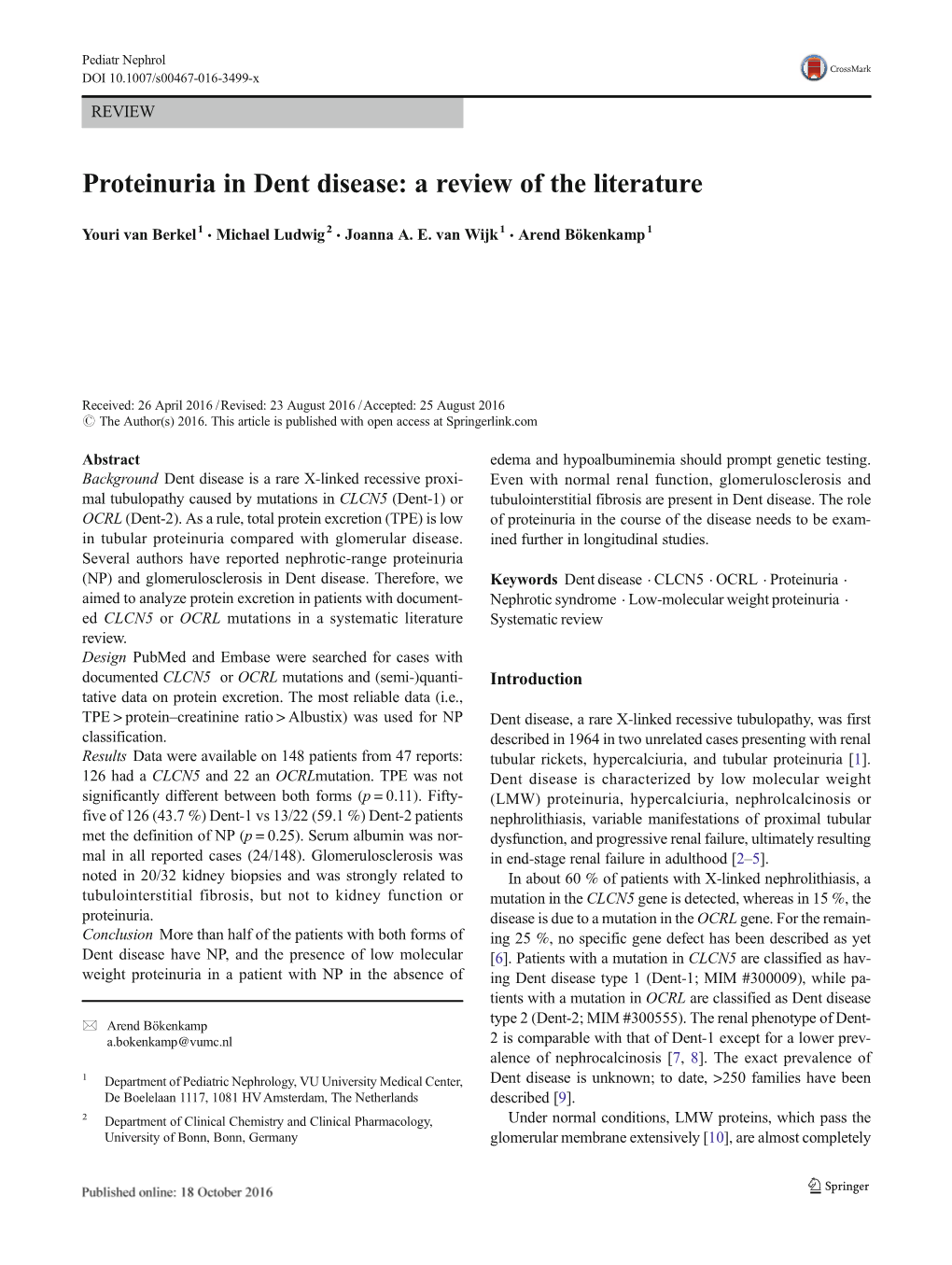 Proteinuria in Dent Disease: a Review of the Literature