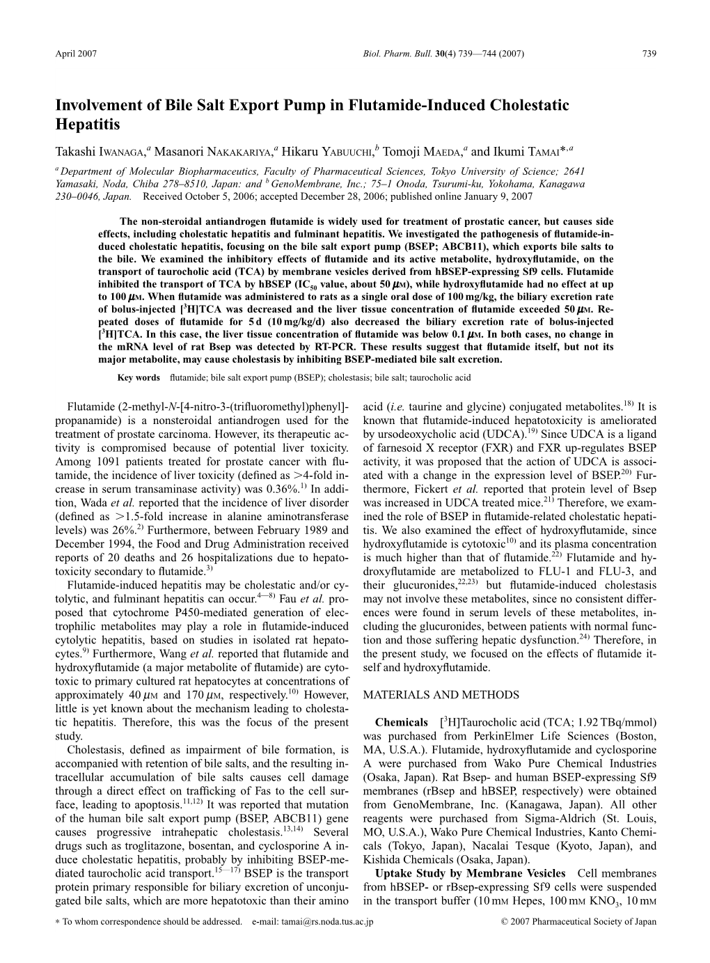 Involvement of Bile Salt Export Pump in Flutamide-Induced Cholestatic Hepatitis