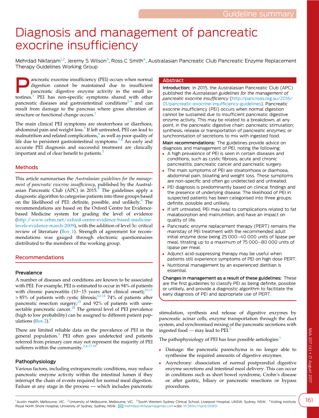 Diagnosis and Management of Pancreatic Exocrine Insufficiency