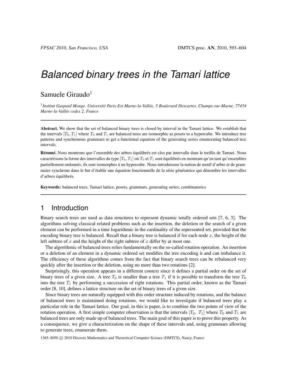 Balanced Binary Trees in the Tamari Lattice