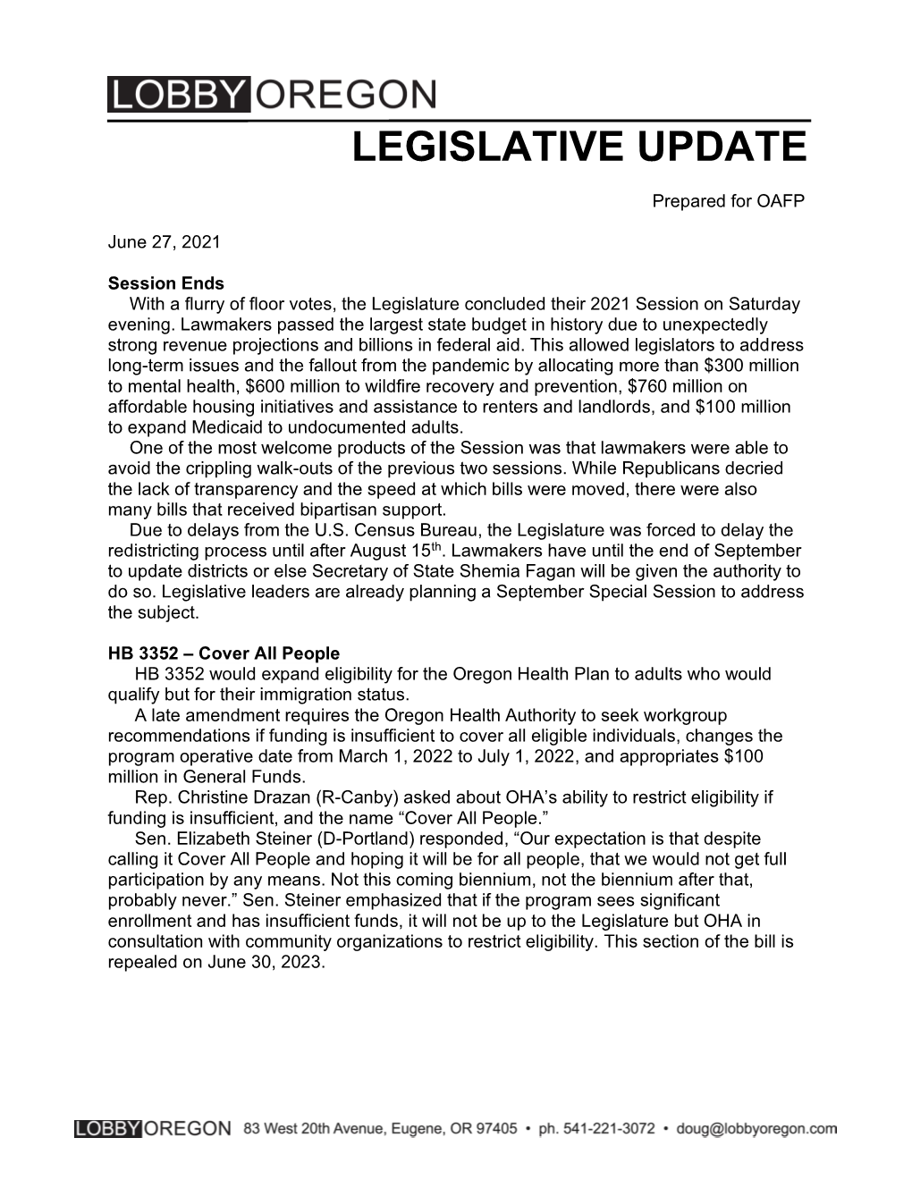 Legislative Update