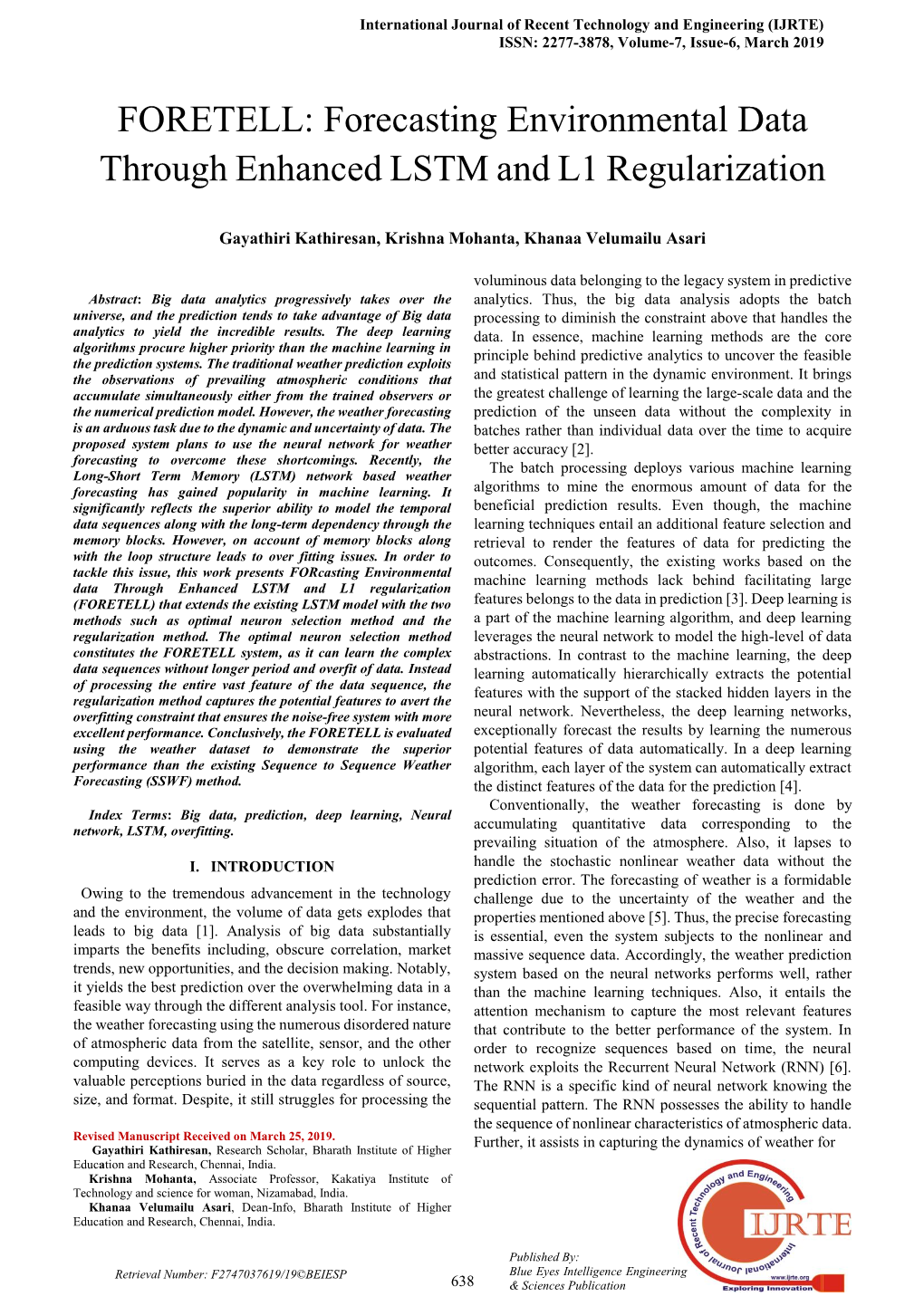 Forecasting Environmental Data Through Enhanced LSTM and L1 Regularization