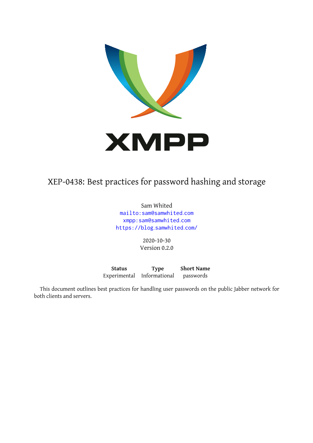 XEP-0438: Best Practices for Password Hashing and Storage