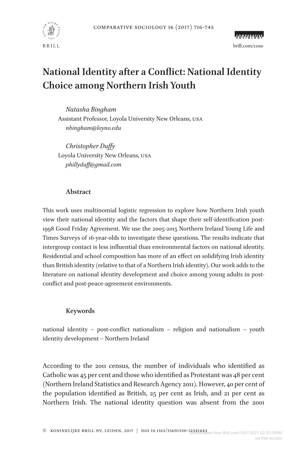 National Identity Choice Among Northern Irish Youth