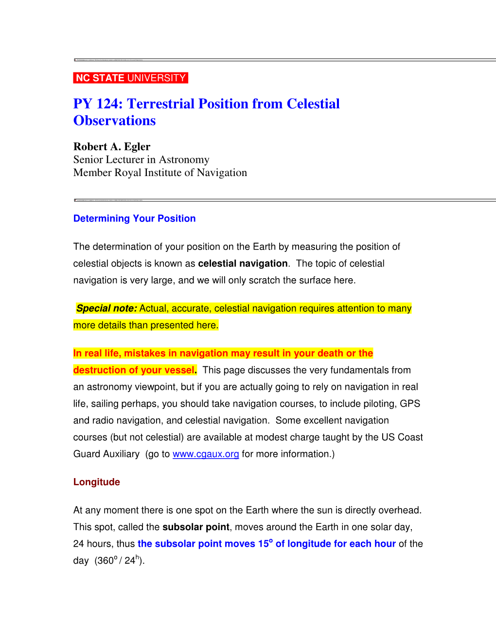 Terrestrial Position from Celestial Observations