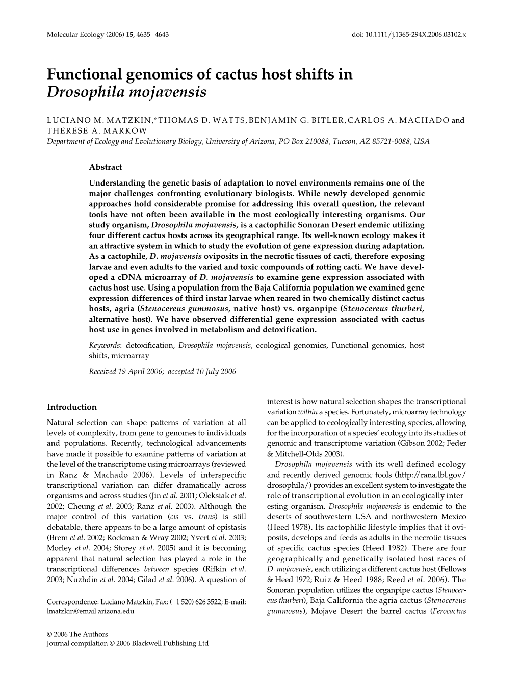 Functional Genomics of Cactus Host Shifts in Drosophila Mojavensis