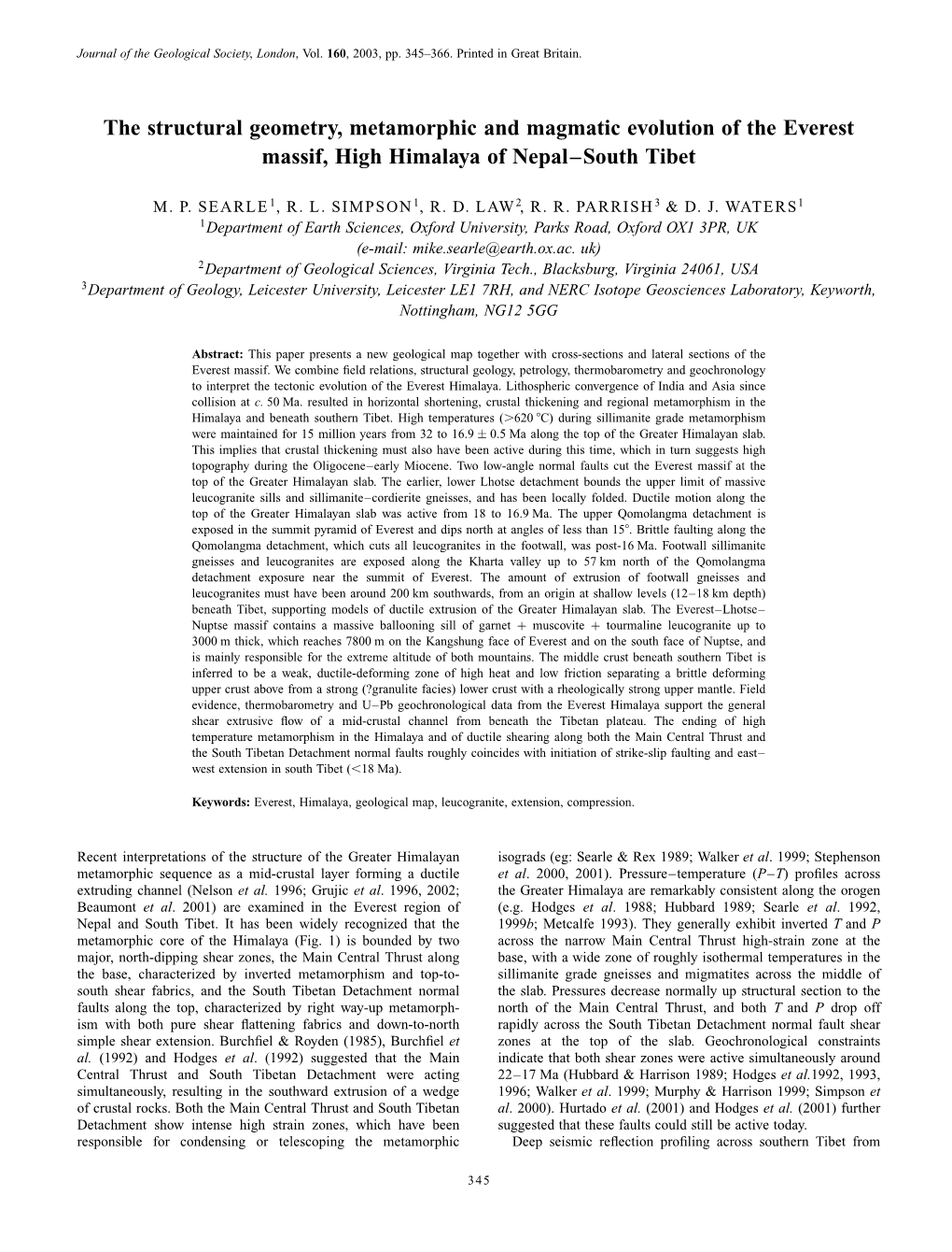 The Structural Geometry, Metamorphic and Magmatic Evolution of the Everest Massif, High Himalaya of Nepal–South Tibet