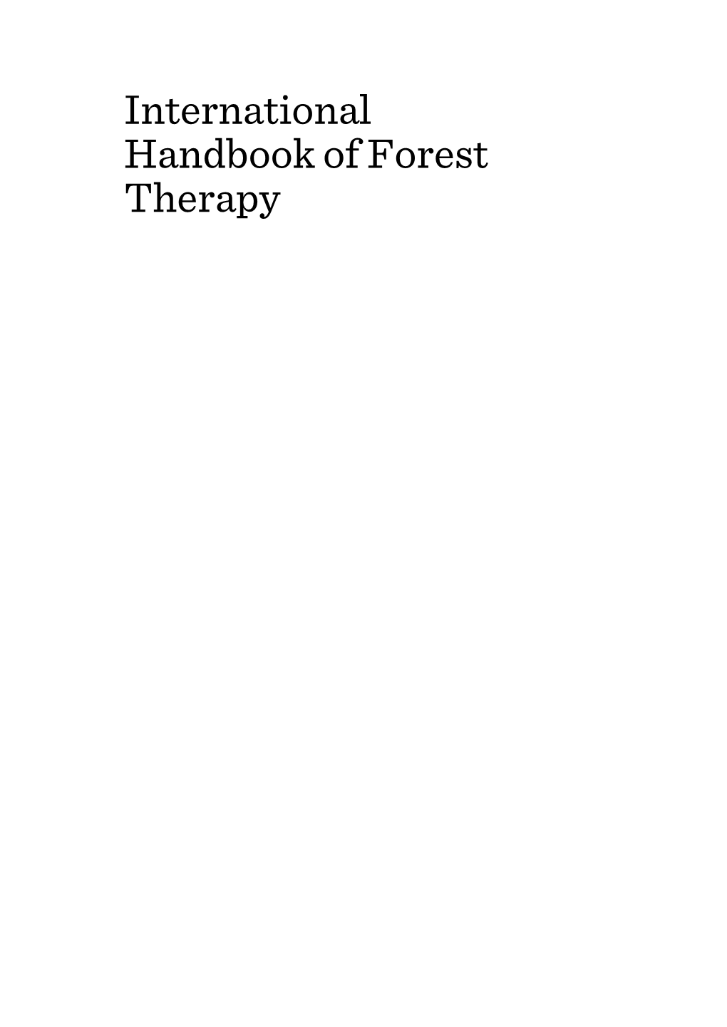 International Handbook of Forest Therapy