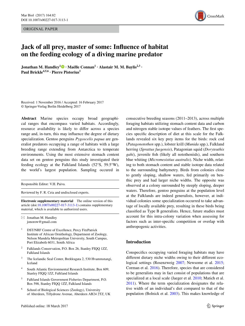 Jack of All Prey, Master of Some: Influence of Habitat on the Feeding Ecology of a Diving Marine Predator