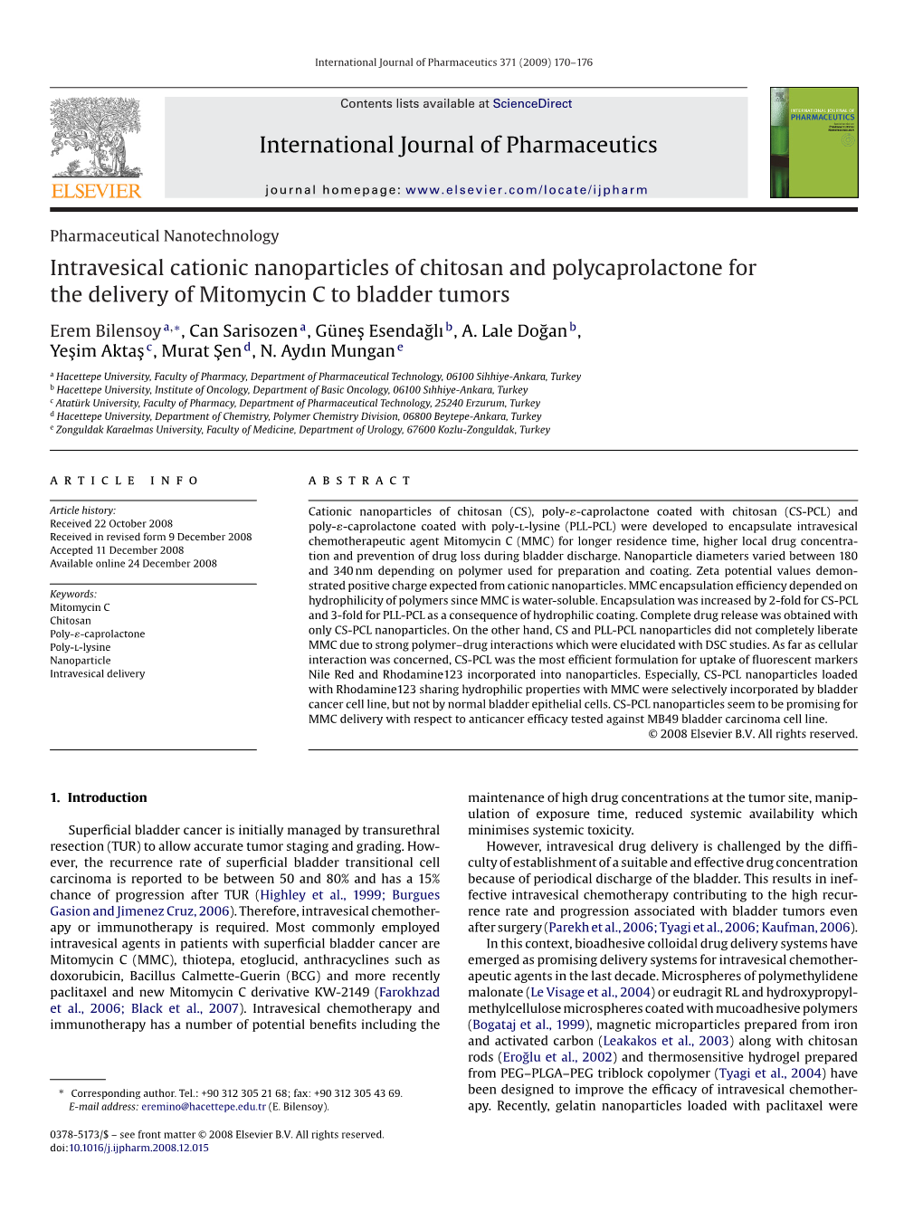 International Journal of Pharmaceutics Intravesical Cationic Nanoparticles