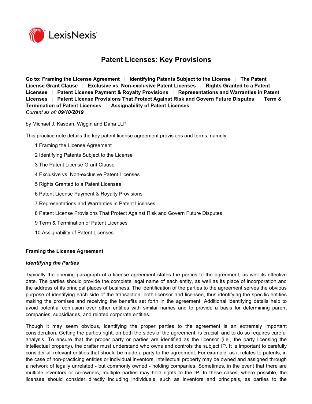 Patent Licenses: Key Provisions