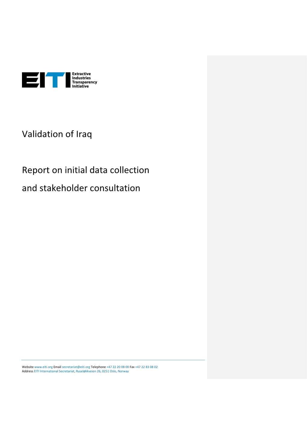 Validation of Iraq Report on Initial Data Collection and Stakeholder