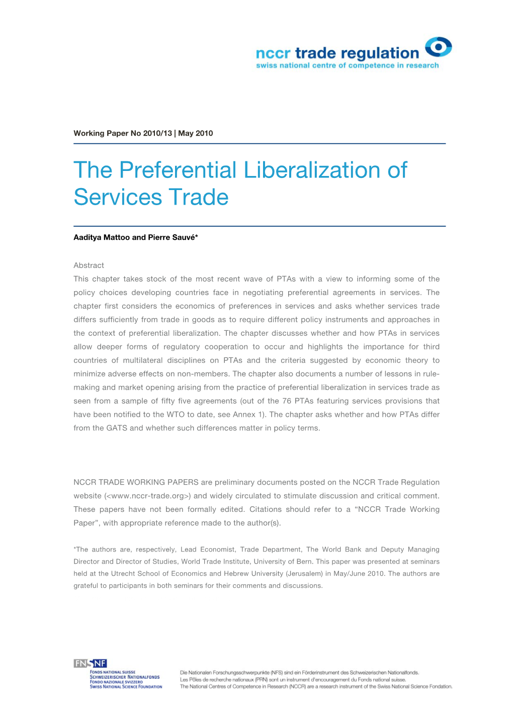 The Preferential Liberalization of Services Trade