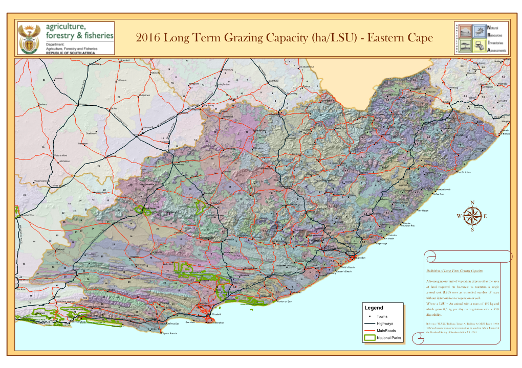 2016 Long Term Grazing Capacity (Ha/LSU) - Eastern Cape